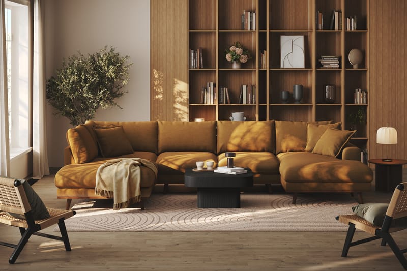 Copenhagen Premium 5-sits Vänstervänd U-formad Djup Soffa med Divan och Schäslong i Tyg - Senapsgul - Möbler - Soffa - U-soffa