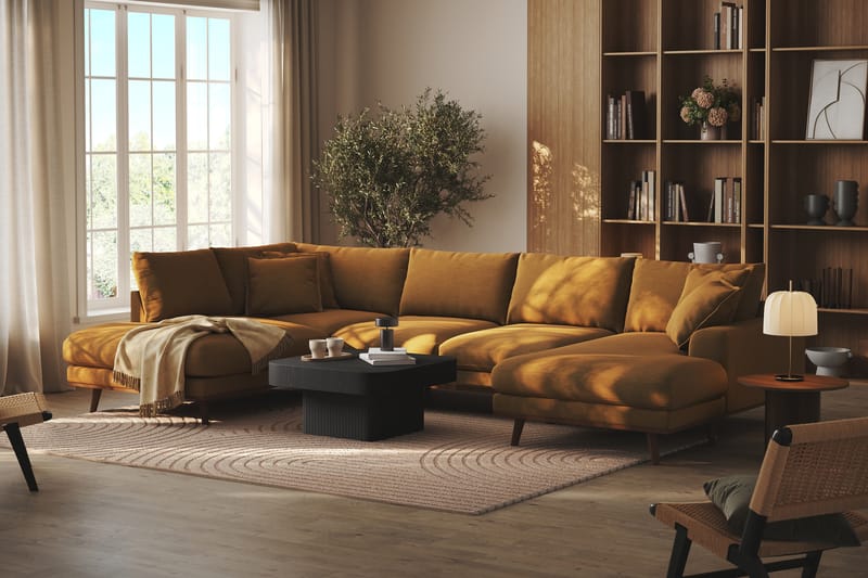 Copenhagen Premium 5-sits Vänstervänd U-formad Djup Soffa med Divan och Schäslong i Tyg - Senapsgul - Möbler - Soffa - U-soffa