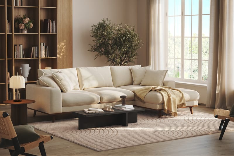 Copenhagen Premium 4-sits Högervänd L-formad Djup Divansoffa i Tyg - Beige - Möbler - Soffa - Divansoffor & schäslongsoffa