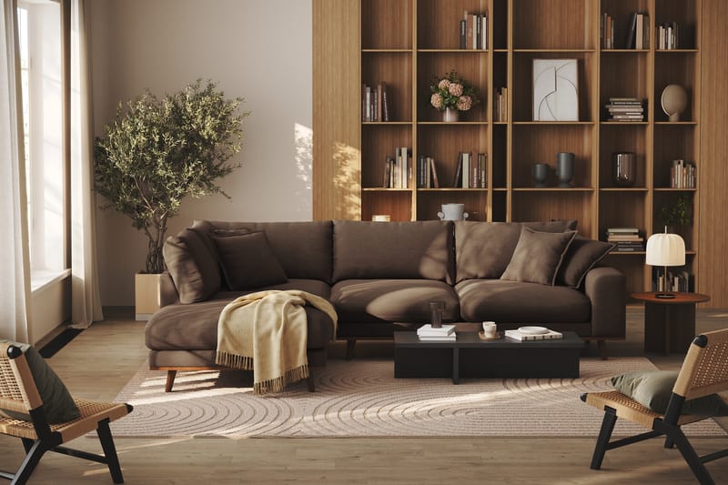 Copenhagen Premium 4-sits Vänstervänd L-formad Djup Schäslongsoffa i Tyg - Brun - Möbler - Soffa - Divansoffor & schäslongsoffa
