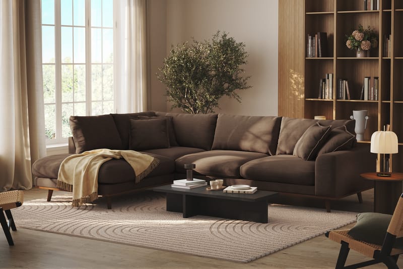 Copenhagen Premium 4-sits Vänstervänd L-formad Djup Schäslongsoffa i Tyg - Brun - Möbler - Soffa - Divansoffor & schäslongsoffa