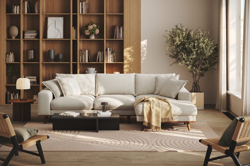 Copenhagen Premium 4-sits Högervänd L-formad Djup Divansoffa i Tyg - Ljusbeige - Möbler - Soffa - Divansoffor & schäslongsoffa