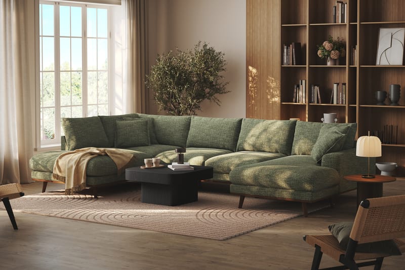 Copenhagen Premium 5-sits Vänstervänd U-formad Djup Soffa med Divan och Schäslong i Chenille - Grön - Möbler - Soffa - U-soffa