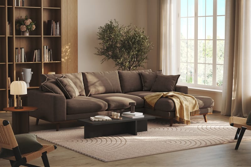Copenhagen Premium 4-sits Högervänd L-formad Djup Divansoffa i Tyg - Brun - Möbler - Soffa - Divansoffor & schäslongsoffa