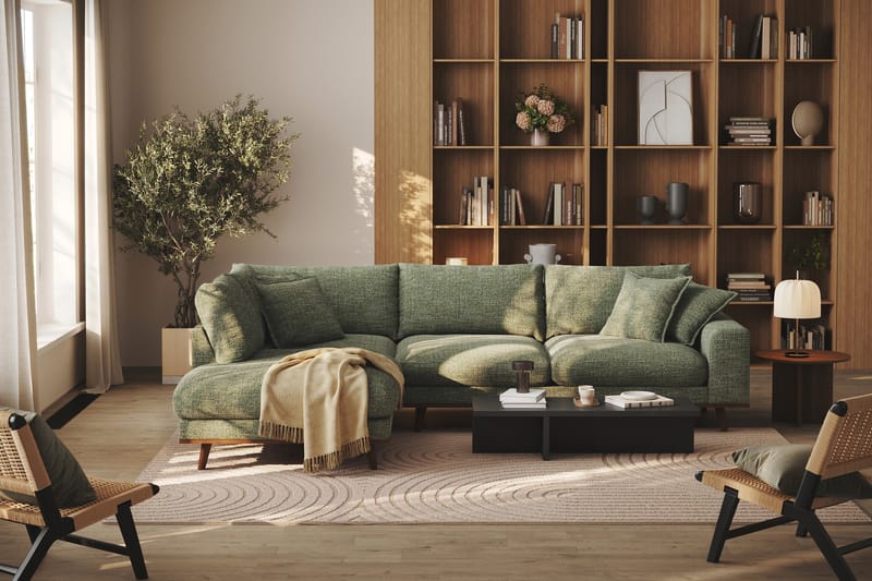 Copenhagen Premium 4-sits Vänstervänd L-formad Djup Schäslongsoffa i Chenille - Grön - Möbler - Soffa - Divansoffor & schäslongsoffa