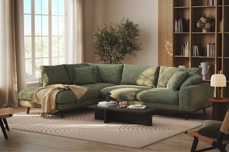 Copenhagen Premium 4-sits Vänstervänd L-formad Djup Schäslongsoffa i Chenille - Grön - Möbler - Soffa - Divansoffor & schäslongsoffa