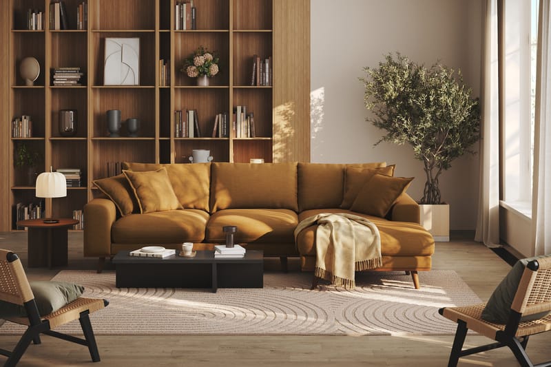 Copenhagen Premium 4-sits Högervänd L-formad Djup Divansoffa i Tyg - Senapsgul - Möbler - Soffa - Divansoffor & schäslongsoffa