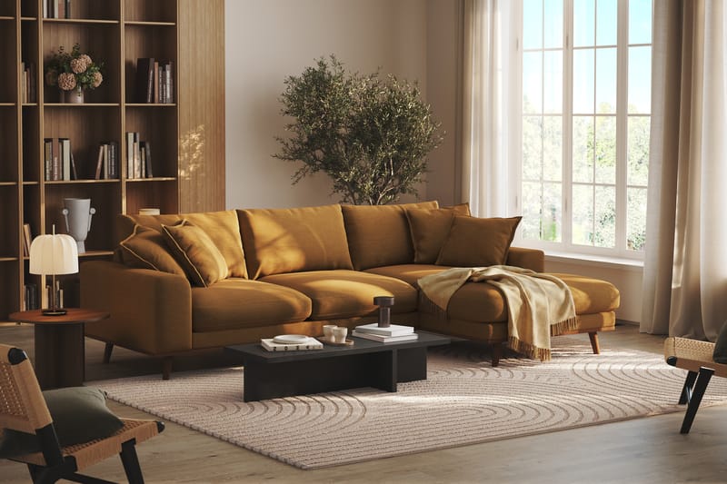 Copenhagen Premium 4-sits Högervänd L-formad Djup Divansoffa i Tyg - Senapsgul - Möbler - Soffa - Divansoffor & schäslongsoffa