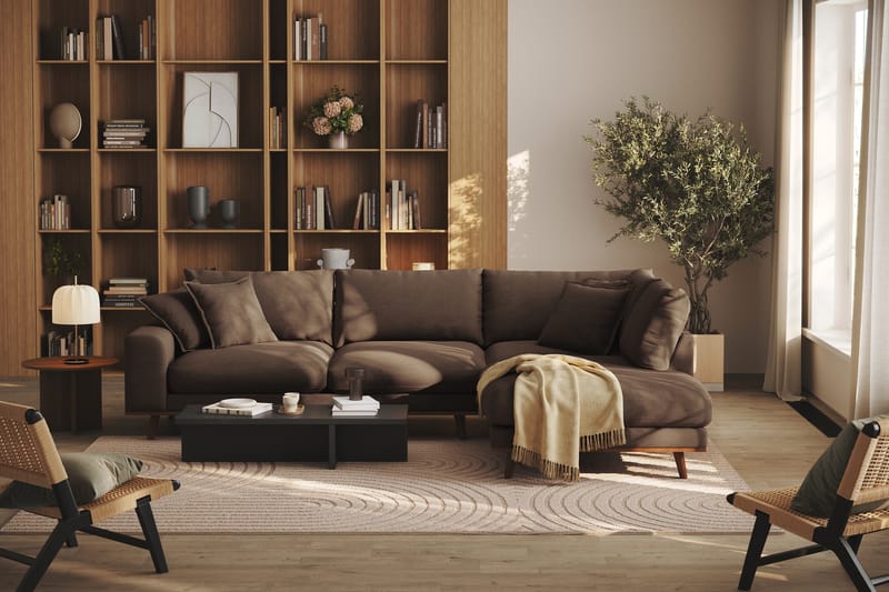 Copenhagen Premium 4-sits Högervänd L-formad Djup Schäslongsoffa i Tyg - Brun - Möbler - Soffa - Divansoffor & schäslongsoffa