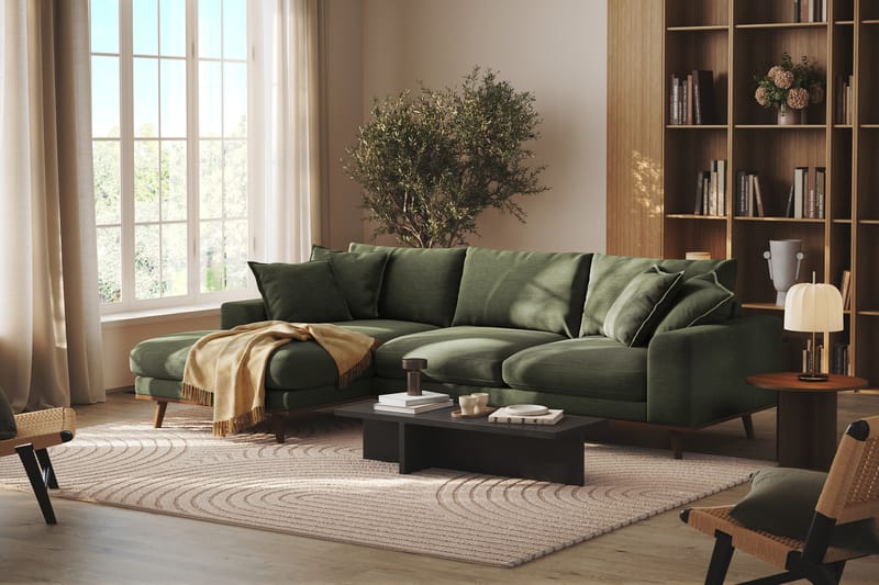 Copenhagen Premium 4-sits Vänstervänd L-formad Djup Divansoffa i Tyg - Grön - Möbler - Soffa - Divansoffor & schäslongsoffa