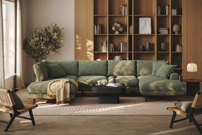 Copenhagen Premium 5-sits Vänstervänd U-formad Djup Soffa med Divan och Schäslong i Chenille - Grön - Möbler - Soffa - U-soffa