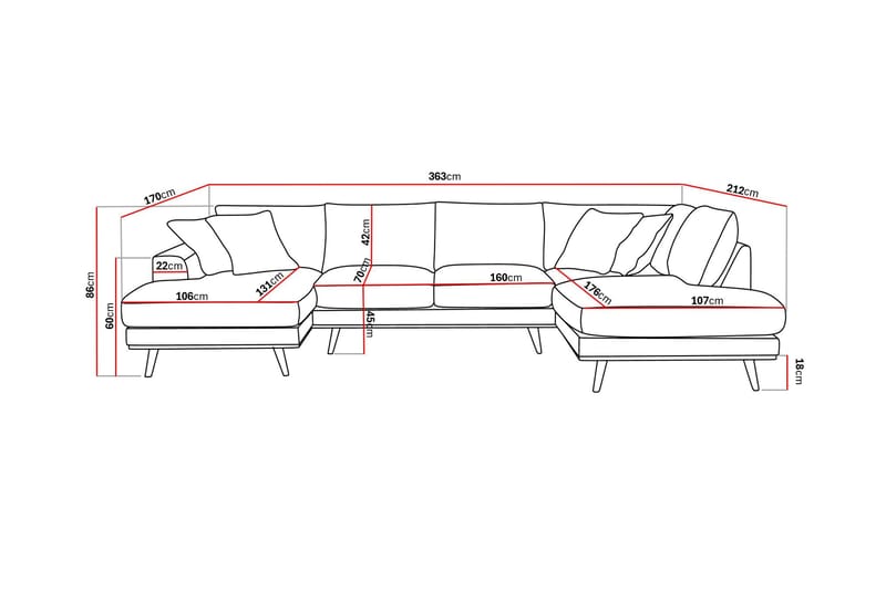 Copenhagen Premium 5-sits Högervänd U-formad Djup Soffa med Divan och Schäslong i Tyg - Ljusbrun - Möbler - Soffa - U-soffa