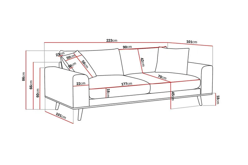 Copenhagen Premium Djup 3-sits Soffa i Chenille - Mörkbrun - Möbler - Soffa - 3 sits soffa