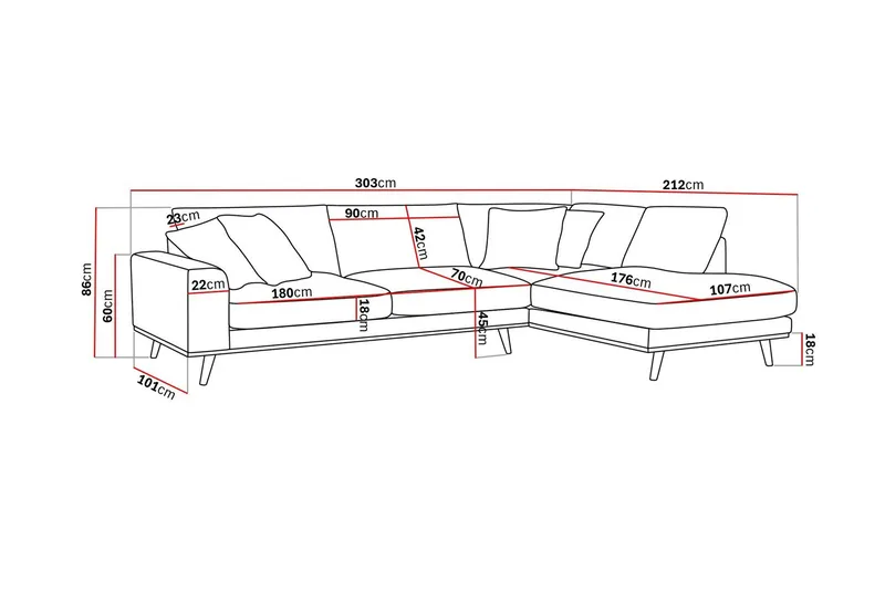 Copenhagen Premium 4-sits Högervänd L-formad Djup Schäslongsoffa i Chenille - Grå/Blå - Möbler - Soffa - Divansoffor & schäslongsoffa