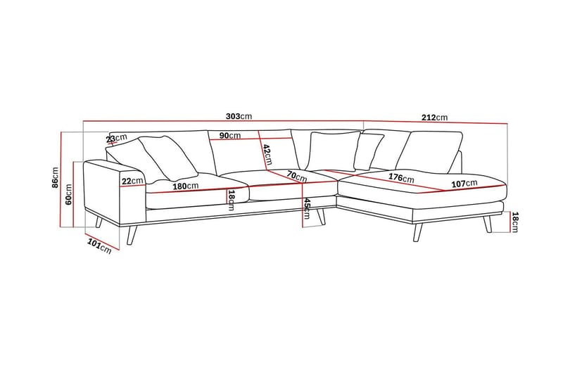 Copenhagen Premium 4-sits Högervänd L-formad Djup Schäslongsoffa i Chenille - Ljusbeige - Möbler - Soffa - Divansoffor & schäslongsoffa
