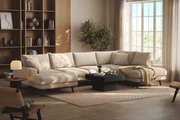 Copenhagen Premium 5-sits Högervänd U-formad Djup Soffa med Divan och Schäslong i Chenille - Beige - Möbler - Soffa - U-soffa