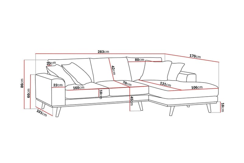 Copenhagen Premium 4-sits Högervänd L-formad Djup Divansoffa i Chenille - Ljusbeige - Möbler - Soffa - Divansoffor & schäslongsoffa