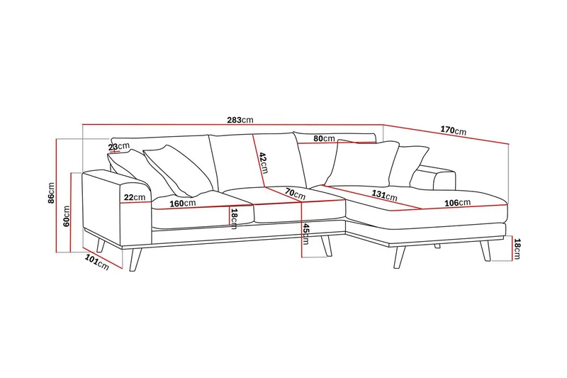 Copenhagen Premium 4-sits Högervänd L-formad Djup Divansoffa i Chenille - Grön - Möbler - Soffa - Divansoffor & schäslongsoffa