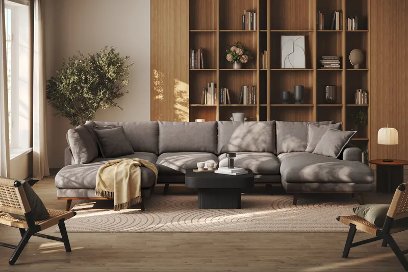 Copenhagen Premium 5-sits Vänstervänd U-formad Djup Soffa med Divan och Schäslong i Tyg - Brun - Möbler - Soffa - U-soffa