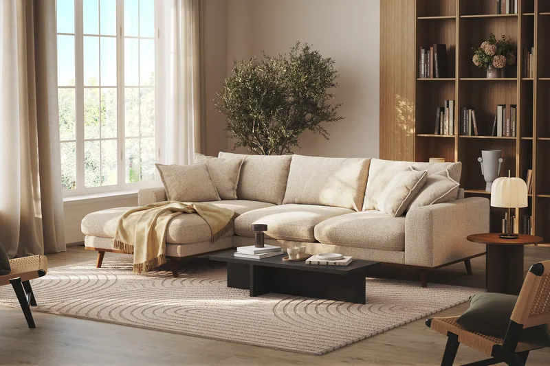 Copenhagen Premium 4-sits Vänstervänd L-formad Djup Divansoffa i Chenille - Beige - Möbler - Soffa - Divansoffor & schäslongsoffa