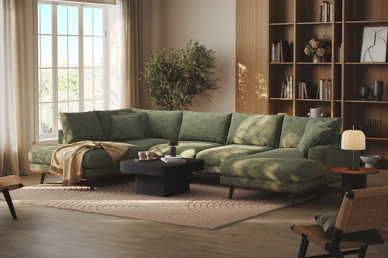 Copenhagen Premium 5-sits Vänstervänd U-formad Djup Soffa med Divan och Schäslong i Chenille - Grön - Möbler - Soffa - U-soffa
