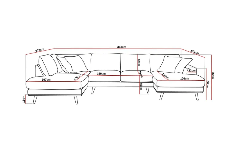 Copenhagen Premium 5-sits Vänstervänd U-formad Djup Soffa med Divan och Schäslong i Tyg - Ljusbrun - Möbler - Soffa - U-soffa