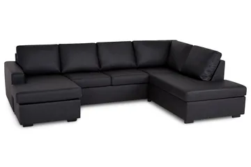 Crazy 4-sits Högervänd U-formad Large Soffa med Divan och Schäslong i Konstläder - Svart - Möbler - Soffa - Skinnsoffor
