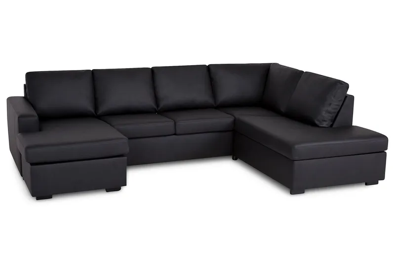 Crazy 4-sits Högervänd U-formad Large Soffa med Divan och Schäslong i Konstläder - Svart - Möbler - Soffa - Skinnsoffor