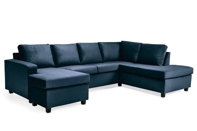 Crazy 4-sits Högervänd U-formad Large Soffa med Divan och Schäslong i Sammet - Blå - Möbler - Soffa - U-soffa