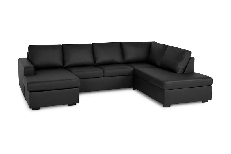 Crazy 4-sits Högervänd U-formad Small Soffa med Divan och Schäslong i Konstläder - Svart - Möbler - Soffa - Skinnsoffor