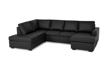 Crazy 4-sits Vänstervänd U-formad Large Soffa med Divan och Schäslong i Konstläder - Svart - Möbler - Soffa - Skinnsoffor