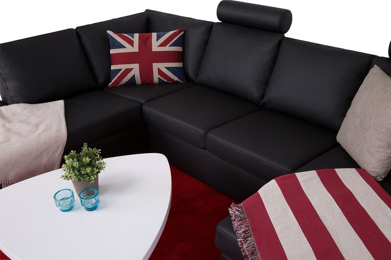 Crazy 4-sits Vänstervänd U-formad Large Soffa med Divan och Schäslong i Konstläder - Svart - Möbler - Soffa - Skinnsoffor