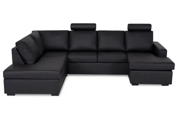 Crazy 4-sits Vänstervänd U-formad Large Soffa med Divan och Schäslong i Konstläder - Svart - Möbler - Soffa - Skinnsoffor