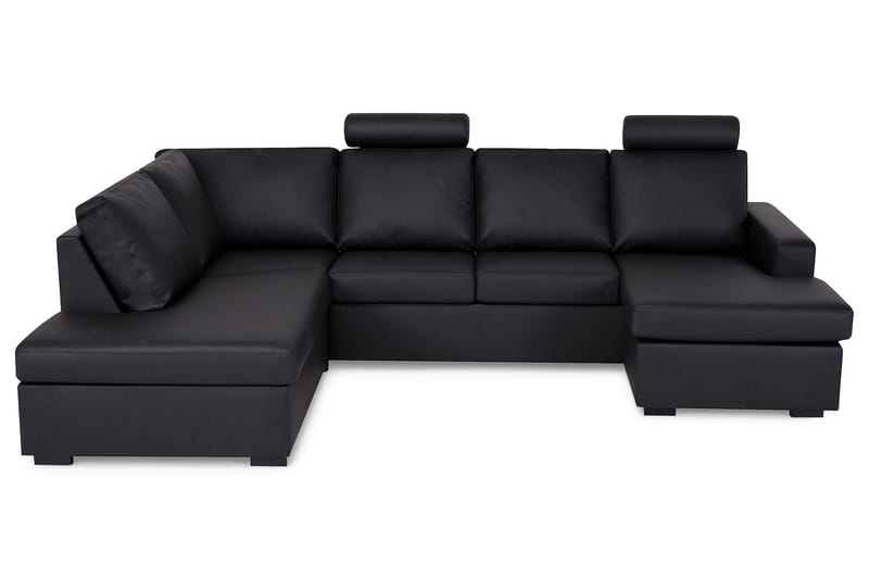 Crazy 4-sits Vänstervänd U-formad Large Soffa med Divan och Schäslong i Konstläder - Svart - Möbler - Soffa - Skinnsoffor