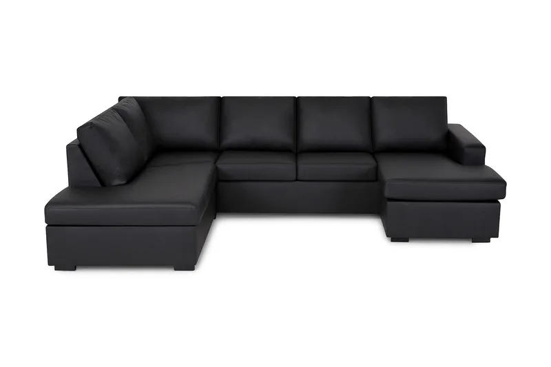 Crazy 4-sits Vänstervänd U-formad Large Soffa med Divan och Schäslong i Konstläder, Svart