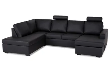 Crazy 4-sits Vänstervänd U-formad Large Soffa med Divan och Schäslong i Konstläder - Svart - Möbler - Soffa - Skinnsoffor