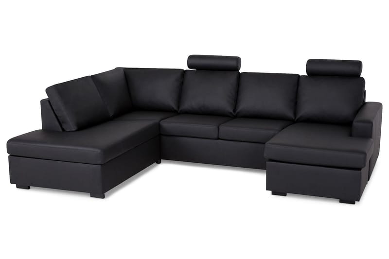 Crazy 4-sits Vänstervänd U-formad Large Soffa med Divan och Schäslong i Konstläder - Svart - Möbler - Soffa - Skinnsoffor