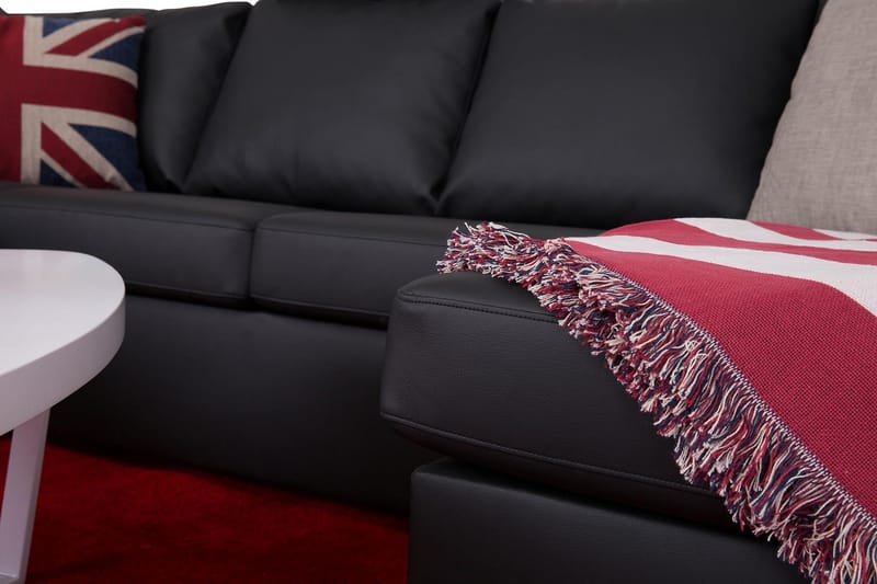 Crazy 4-sits Vänstervänd U-formad Large Soffa med Divan och Schäslong i Konstläder - Svart - Möbler - Soffa - Skinnsoffor