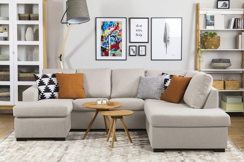 Crazy 4-sits Vänstervänd U-formad Large Soffa med Divan och Schäslong i Tyg - Beige - Möbler - Soffa - U-soffa