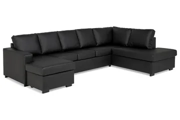 Crazy 5-sits Högervänd U-formad X-Large Soffa med Divan och Schäslong i Konstläder - Svart - Möbler - Soffa - Skinnsoffor