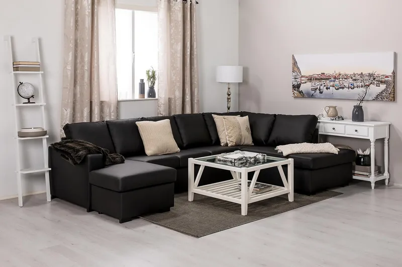 Crazy 5-sits Högervänd U-formad X-Large Soffa med Divan och Schäslong i Konstläder - Svart - Möbler - Soffa - Skinnsoffor