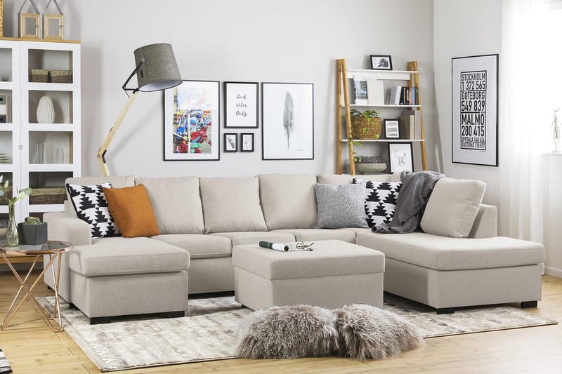 Crazy 5-sits Högervänd U-formad X-Large Soffa med Divan och Schäslong i Tyg - Beige - Möbler - Soffa - U-soffa