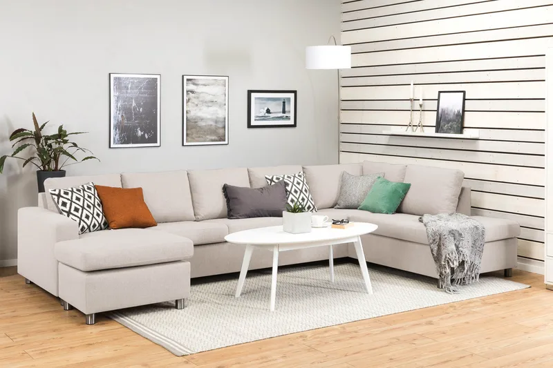 Crazy 5-sits Högervänd U-formad X-Large Soffa med Divan och Schäslong i Tyg - Beige - Möbler - Soffa - U-soffa