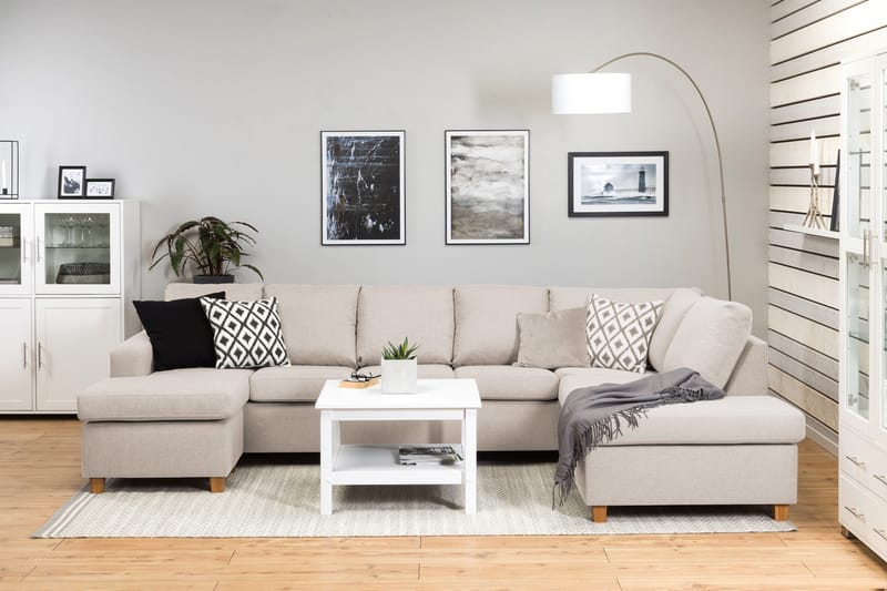 Crazy 5-sits Högervänd U-formad X-Large Soffa med Divan och Schäslong i Tyg - Beige - Möbler - Soffa - U-soffa