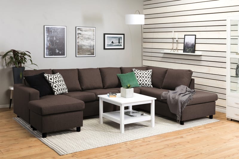 Crazy 5-sits Högervänd U-formad X-Large Soffa med Divan och Schäslong i Tyg - Brun - Möbler - Soffa - U-soffa