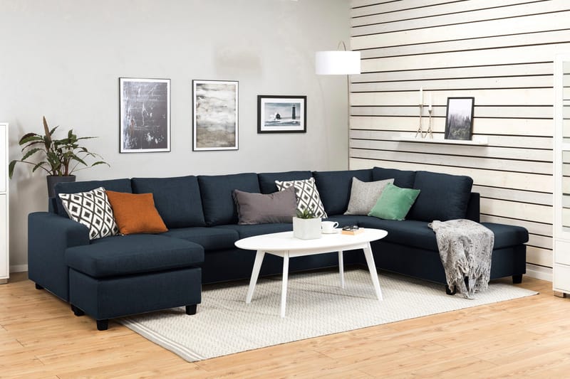 Crazy 5-sits Högervänd U-formad X-Large Soffa med Divan och Schäslong i Tyg - Mörkblå - Möbler - Soffa - U-soffa