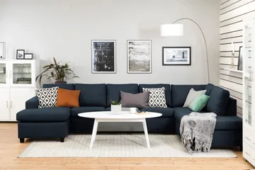 Crazy 5-sits Högervänd U-formad X-Large Soffa med Divan och Schäslong i Tyg - Mörkblå - Möbler - Soffa - U-soffa