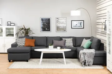 Crazy 5-sits Högervänd U-formad X-Large Soffa med Divan och Schäslong i Tyg - Mörkgrå - Möbler - Soffa - U-soffa