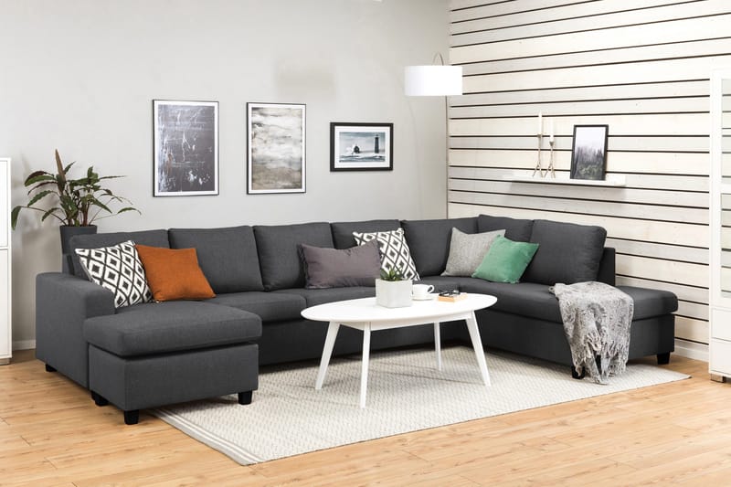 Crazy 5-sits Högervänd U-formad X-Large Soffa med Divan och Schäslong i Tyg - Mörkgrå - Möbler - Soffa - U-soffa
