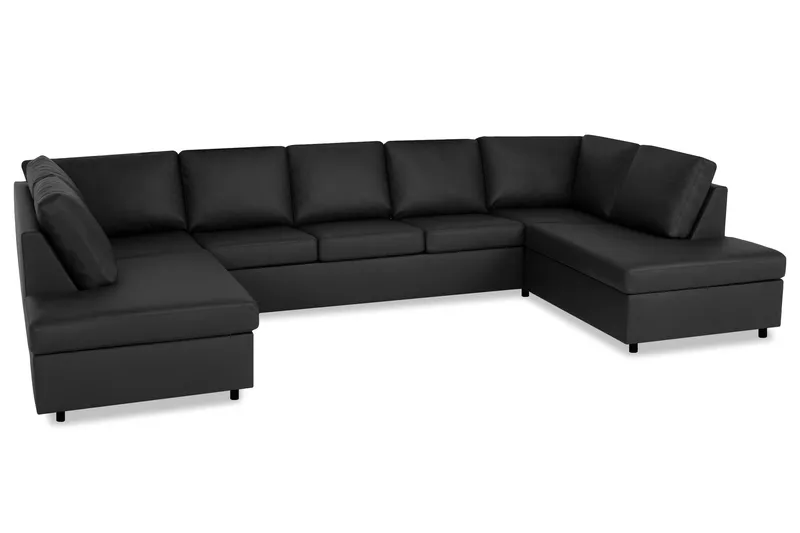 Crazy 5-sits U-formad Soffa med dubbelschäslong i Konstläder - Svart - Möbler - Soffa - Skinnsoffor